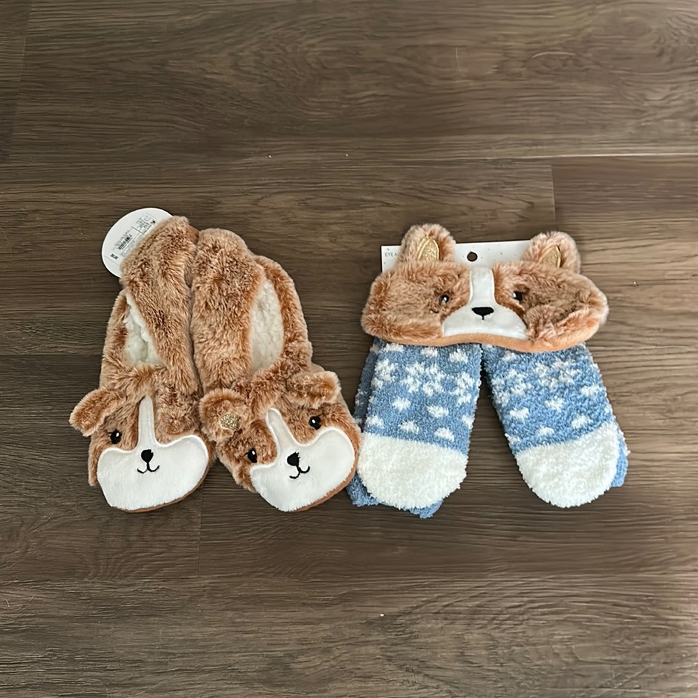 Corgi Sleep Mask, Socks & Slippers Set NWT